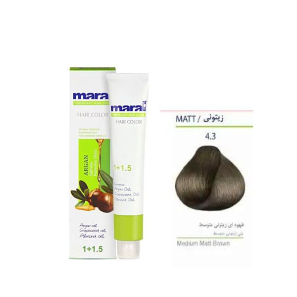 رنگ مو مارال زیتونی شماره 4.3 رنگ قهوه‌ای زیتونی متوسط حجم 100 میلی لیتر